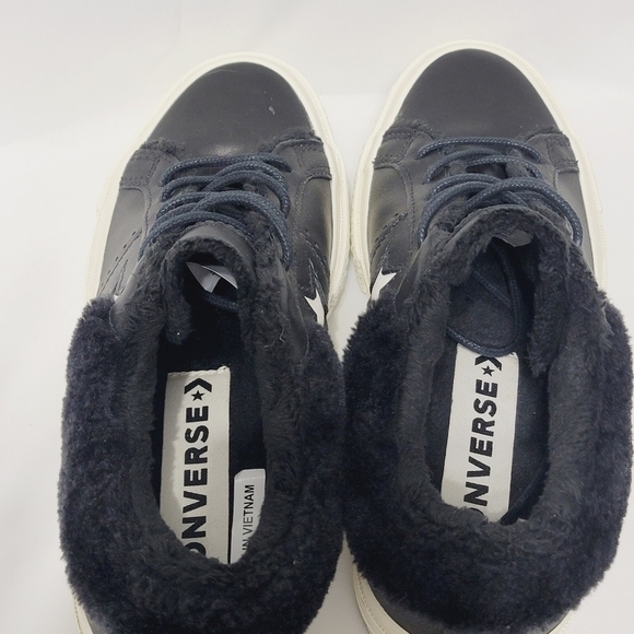 NWOB CONVERSE ONE STAR LOW STREET LEATHER WARMER 'BLACK' - FAUX FUR LINING - Picture 8 of 12